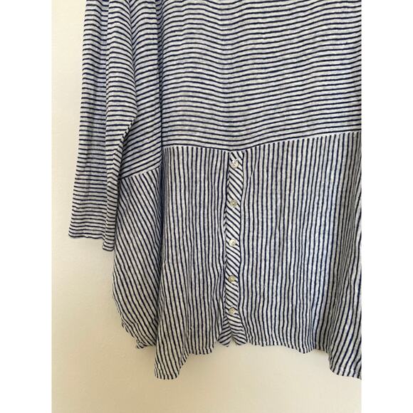 Adrienne Vittadini Blouse Womens 3X 100% Linen Minimalist Timeless Classy Stripe - Picture 7 of 8